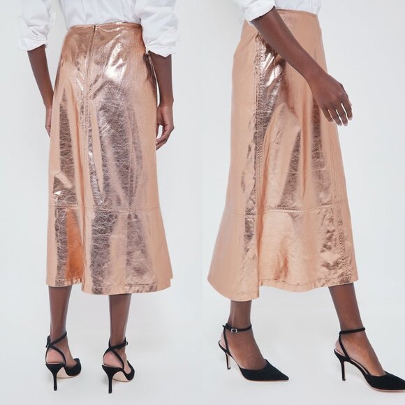 Tuckernuck x India Hicks NEW Gold Metallic London A Line Midi Skirt Size 4 - Picture 3 of 9